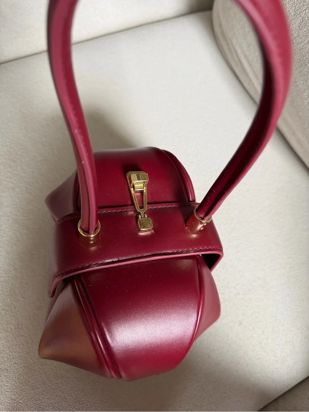 Burgundy Leather Wristlet Bag - Modern Gathered Design